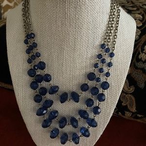 Dark Blue Bead and Silver Necklace